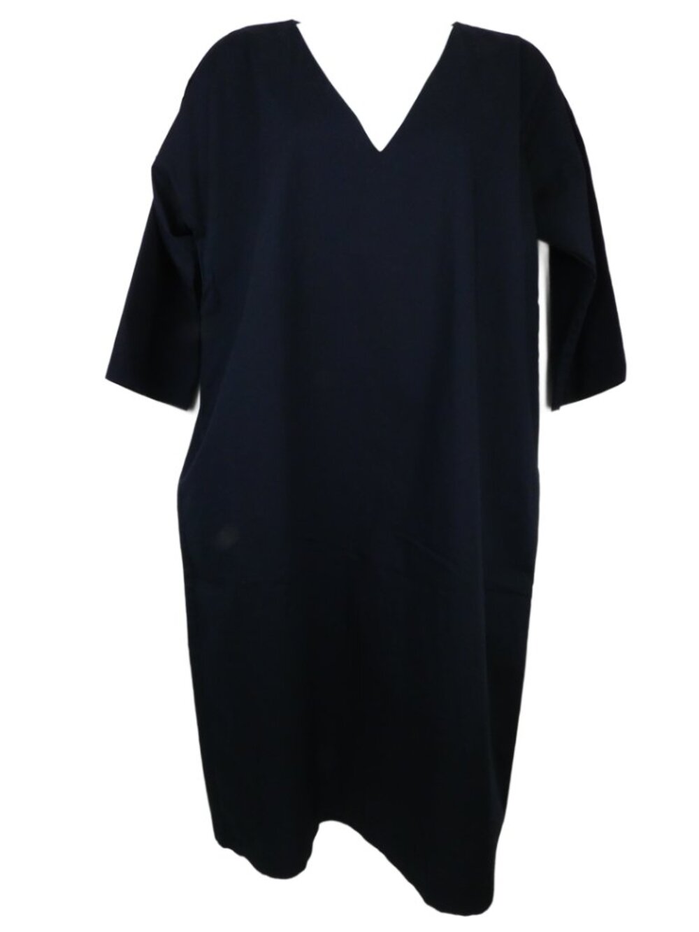 Stefenel Dress Womens Medium Navy Blue Shirt Dress V-Neck Quarter Sleeve Cotton